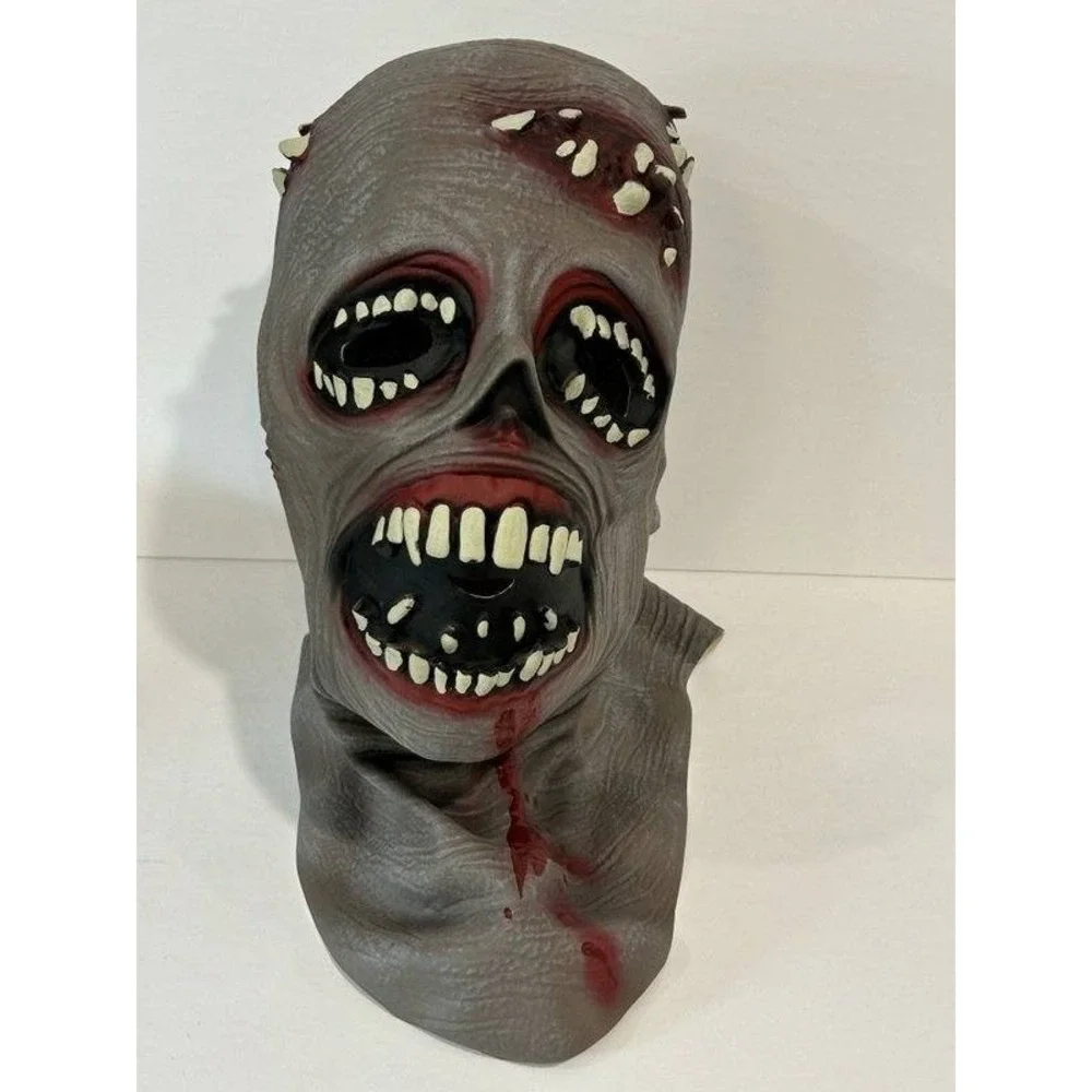 Zombie Monster Rubberized Teeth Gray Blood Costume Mask Adult Size Latex